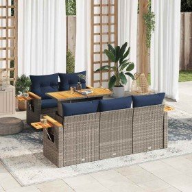 Set de muebles de jardín 6 pzas y cojines ratán sintético gris Set de muebles de jardín 6 pzas y cojines ratán sintético gris