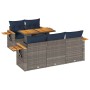 Set de muebles de jardín 6 pzas y cojines ratán sintético gris