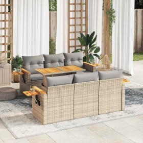 Set sofás jardín y cojines 7 pzas ratán sintético acacia beige en Conjuntos de jardín | Comprar online en Foro24