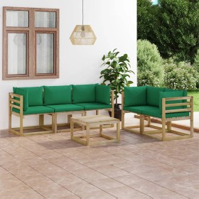 Juego de muebles de jardín 6 piezas con cojines verdes