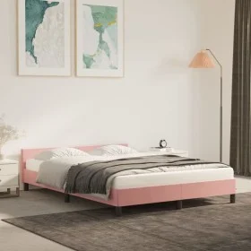 Rosa Samtbettgestell mit Kopfteil 140x190 cm von vidaXL, Betten und Lattenroste - Ref: Foro24-347572, Preis: 106,03 €, Rabatt: %
