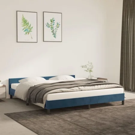 Dunkelblauer Samtbettrahmen mit Kopfteil 160x200 cm von vidaXL, Betten und Lattenroste - Ref: Foro24-347583, Preis: 129,91 €,...
