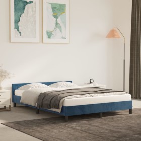 Estructura cama con cabecero terciopelo azul oscuro 140x190 cm