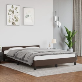 Estructura de cama cabecero cuero sintético marrón 140x190 cm