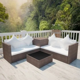 4-teiliges Gartenmöbel-Set und braune synthetische Rattankissen von vidaXL, Gartensets - Ref: Foro24-42892, Preis: 463,51 €, ...