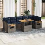 Set de sofás de jardín y cojines 8 piezas ratán sintético gris