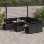Set sofás jardín y cojines 9 pzas ratán sintético acacia negro