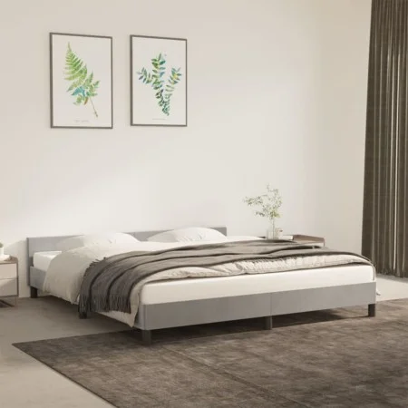 Bed frame with light gray velvet headboard 160x200cm by vidaXL, Beds and slatted bases - Ref: Foro24-347579, Price: 121,68 €,...