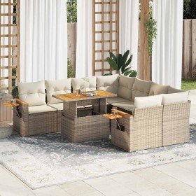 Set sofás jardín y cojines 9 pzas ratán sintético acacia beige Set sofás jardín y cojines 9 pzas ratán sintético acacia beige