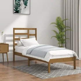 Honigbrauner Massivholzbettrahmen 100x200 cm von vidaXL, Betten und Lattenroste - Ref: Foro24-3105788, Preis: 103,90 €, Rabat...