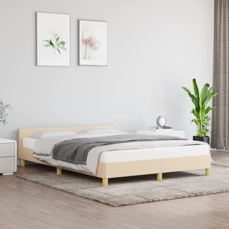 Bed frame with cream fabric headboard 140x190 cm by vidaXL, Beds and slatted bases - Ref: Foro24-347412, Price: 126,05 €, Dis...