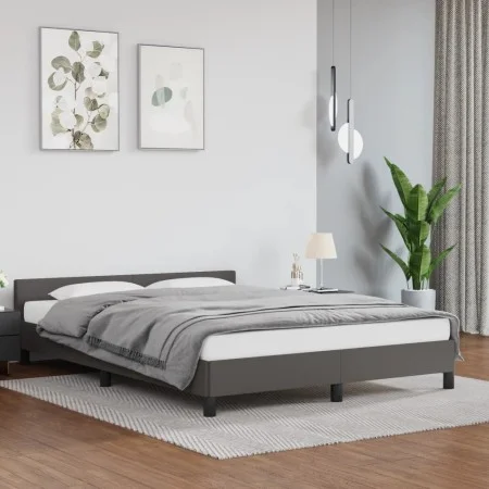 Bed frame with headboard gray synthetic leather 140x190 cm by vidaXL, Beds and slatted bases - Ref: Foro24-347499, Price: 115...