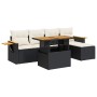 Set sofás jardín y cojines 6 pzas ratán sintético acacia negro