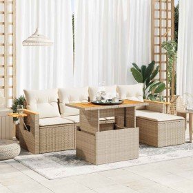 Set sofás jardín y cojines 6 pzas ratán sintético acacia beige Set sofás jardín y cojines 6 pzas ratán sintético acacia beige