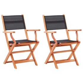 Sillas plegables jardín 2 uds madera eucalipto textilene negro de vidaXL, Sillas de jardín - Ref: Foro24-48692, Precio: 156,3...