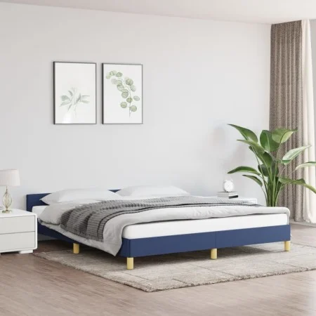 Bed frame with blue fabric headboard 160x200 cm by vidaXL, Beds and slatted bases - Ref: Foro24-347429, Price: 124,05 €, Disc...