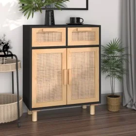 Black sideboard solid pine wood and natural rattan 60x30x75 cm by vidaXL, Sideboards - Ref: Foro24-345637, Price: 133,77 €, D...