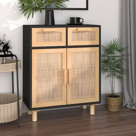 Black sideboard solid pine wood and natural rattan 60x30x75 cm by vidaXL, Sideboards - Ref: Foro24-345637, Price: 133,77 €, D...