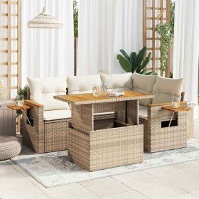 Set sofás jardín y cojines 5 pzas ratán sintético acacia beige