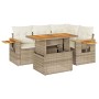 Set sofás jardín y cojines 5 pzas ratán sintético acacia beige