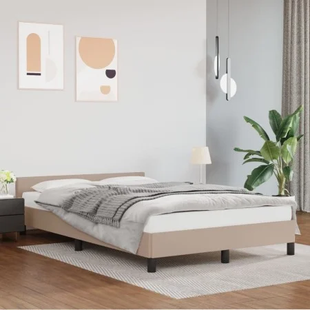 Cappuccino synthetic leather headboard bed frame 140x190cm by vidaXL, Beds and slatted bases - Ref: Foro24-347500, Price: 106...