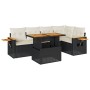 Set sofás jardín y cojines 6 pzas ratán sintético acacia negro