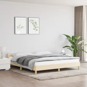 Bed frame with cream fabric headboard 160x200 cm by vidaXL, Beds and slatted bases - Ref: Foro24-347428, Price: 123,29 €, Dis...