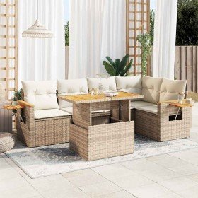 Set sofás jardín y cojines 6 pzas ratán sintético acacia beige