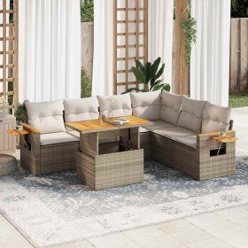 Set sofás jardín y cojines 7 pzas ratán sintético acacia beige en Conjuntos de jardín | Comprar online en Foro24