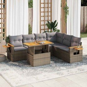 Set sofás jardín y cojines 7 pzas ratán sintético acacia beige Set sofás jardín y cojines 7 pzas ratán sintético acacia beige