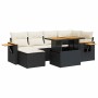 Set sofás jardín y cojines 7 pzas ratán sintético acacia negro