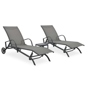2 units of sun loungers with table, made of textilene and steel. by vidaXL, Loungers - Ref: Foro24-47846, Price: 203,74 €, Di...