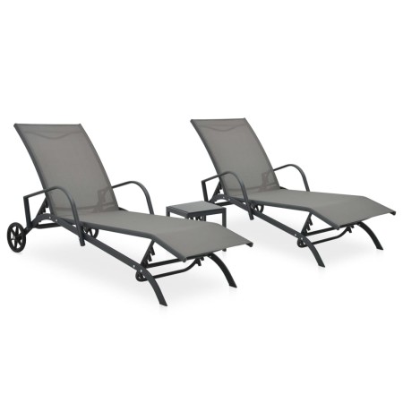 2 units of sun loungers with table, made of textilene and steel. by vidaXL, Loungers - Ref: Foro24-47846, Price: 203,79 €, Di...
