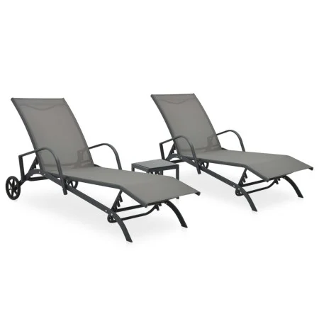 2 units of sun loungers with table, made of textilene and steel. by vidaXL, Loungers - Ref: Foro24-47846, Price: 214,99 €, Di...