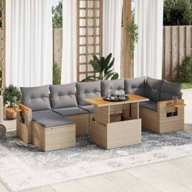 Set sofás jardín y cojines 8 pzas ratán sintético acacia beige en Conjuntos de jardín | Comprar online en Foro24