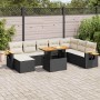 Set sofás jardín y cojines 9 pzas ratán sintético acacia negro