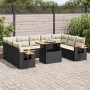 Set sofás jardín y cojines 10 pzas ratán sintético acacia negro