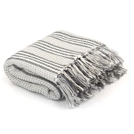 Gray and white cotton striped blanket 160x210 cm by vidaXL, Blankets - Ref: Foro24-245328, Price: 26,35 €, Discount: %