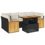 Set sofás jardín y cojines 7 pzas ratán sintético acacia negro