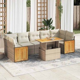 Set sofás jardín y cojines 8 pzas ratán sintético acacia beige