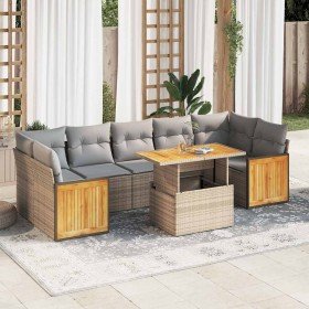 Set sofás jardín y cojines 8 pzas ratán sintético acacia beige