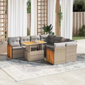 Set sofás jardín y cojines 9 pzas ratán sintético acacia beige en Conjuntos de jardín | Comprar online en Foro24