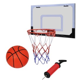 Aro de baloncesto con red y tablero, pelota y pompa, naranja