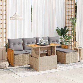 Set sofás jardín y cojines 6 pzas ratán sintético acacia beige