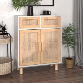 Solid pine wood and natural white rattan sideboard 60x30x75 cm by vidaXL, Sideboards - Ref: Foro24-345636, Price: 127,09 €, D...