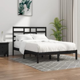 Estructura de cama de madera maciza de pino negra 160x200 cm