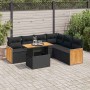 Set sofás jardín y cojines 7 pzas ratán sintético acacia negro