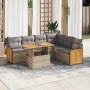Set sofás jardín y cojines 7 pzas ratán sintético acacia beige