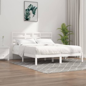 Estructura de cama madera maciza blanco Supe King 180x200 cm