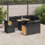 Set sofás jardín y cojines 9 pzas ratán sintético acacia negro